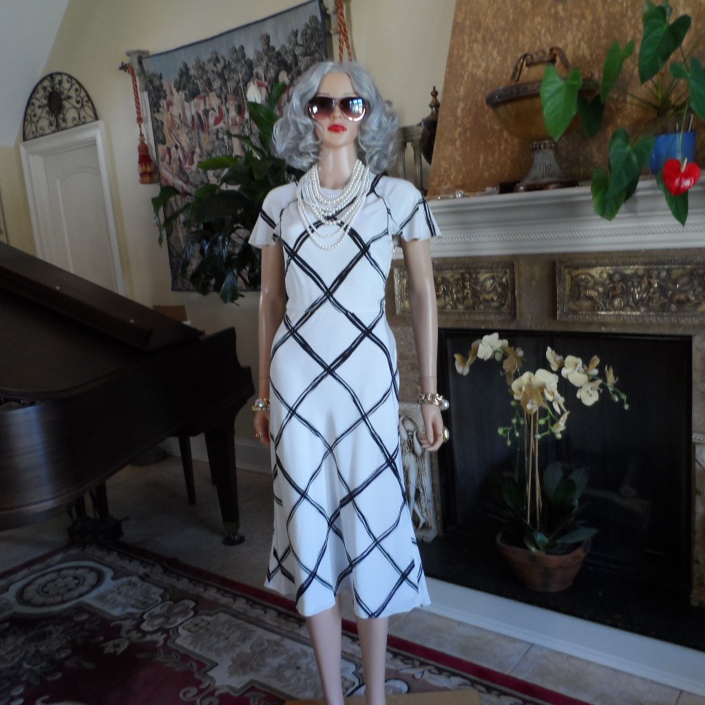 New Jason Wu Collection Chalk-Black 100% Silk Crepe De Chine A Line Dress Size 6